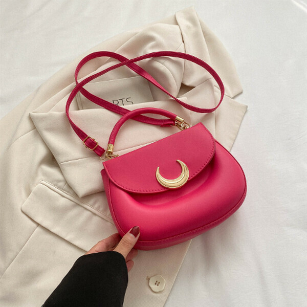 New Solid Color Handbag Versatile Shoulder Crossbody Bag [Rose Pink]