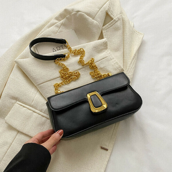 New retro chain versatile crossbody bag small square bag [black]