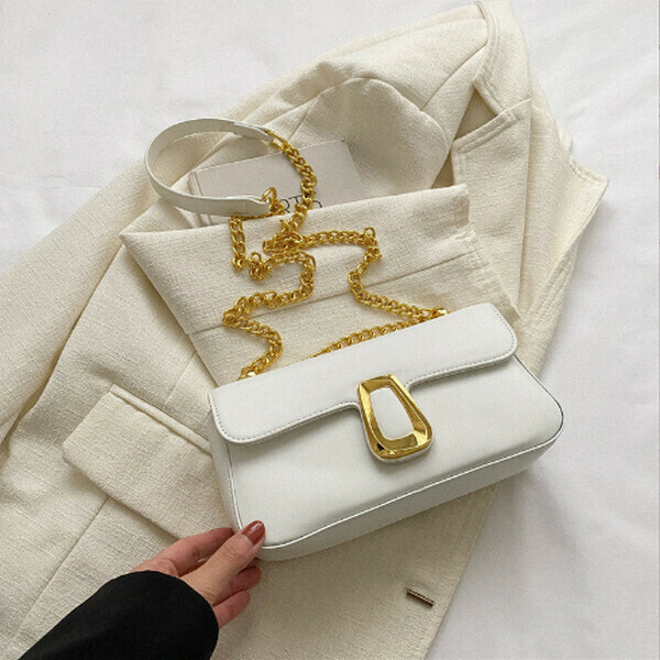 New retro chain versatile crossbody bag small square bag [white]
