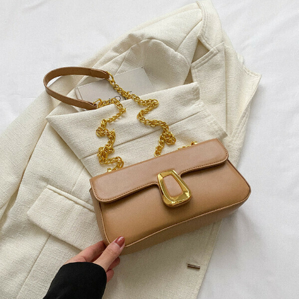 New retro chain versatile crossbody bag small square bag [khaki color]