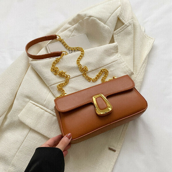 New retro chain versatile crossbody bag small square bag [brown]