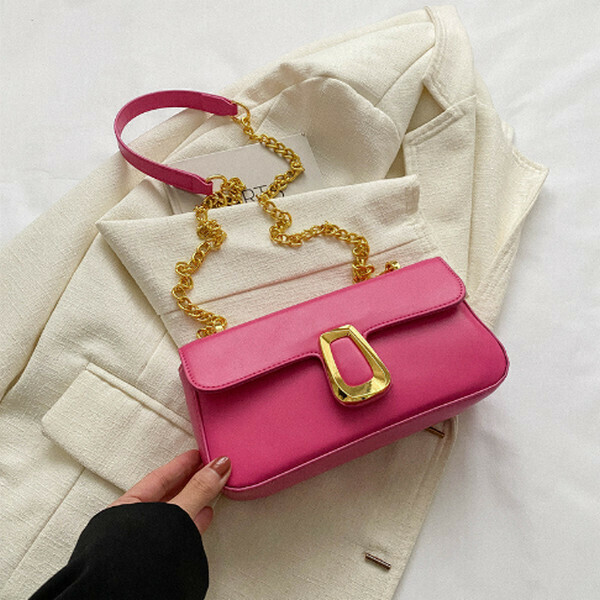 New retro chain versatile crossbody bag small square bag [rose pink]