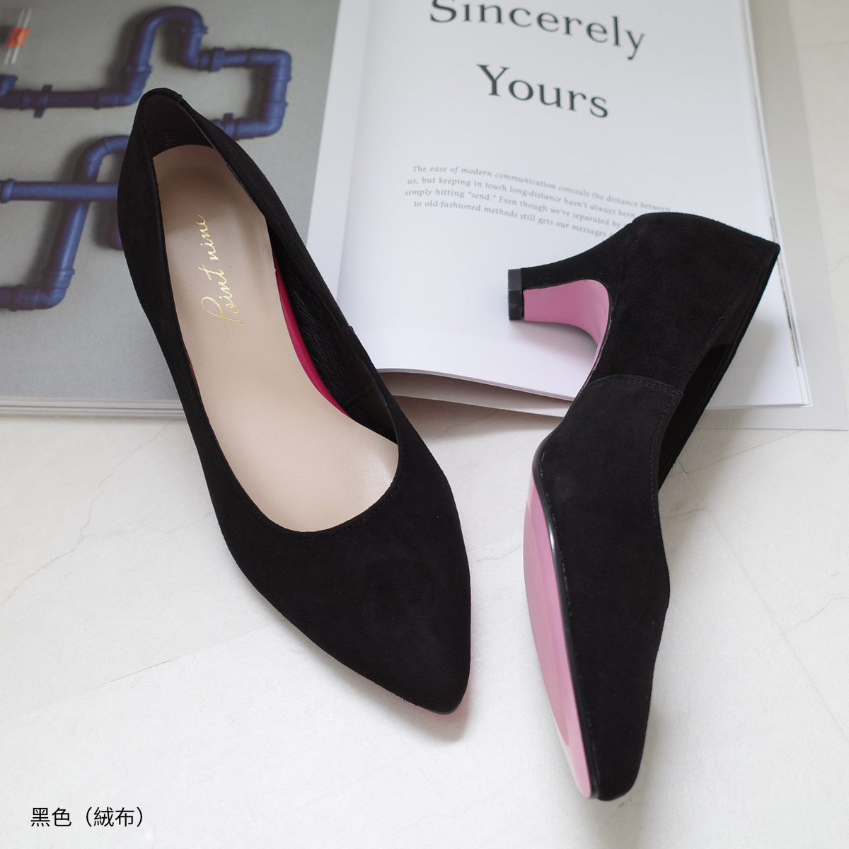 Point nine日本製真皮女用低調粉色鞋底尖頭高跟鞋5公分