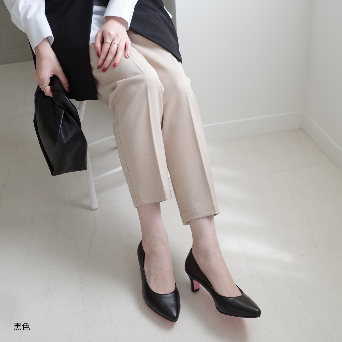 Point nine日本製真皮女用低調粉色鞋底尖頭高跟鞋5公分