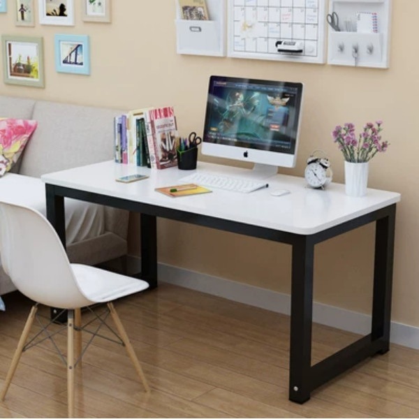 Hot recommendation computer desk simple desk home bedroom study table student desk simple office desk (white + black feet) 120x70x74cm