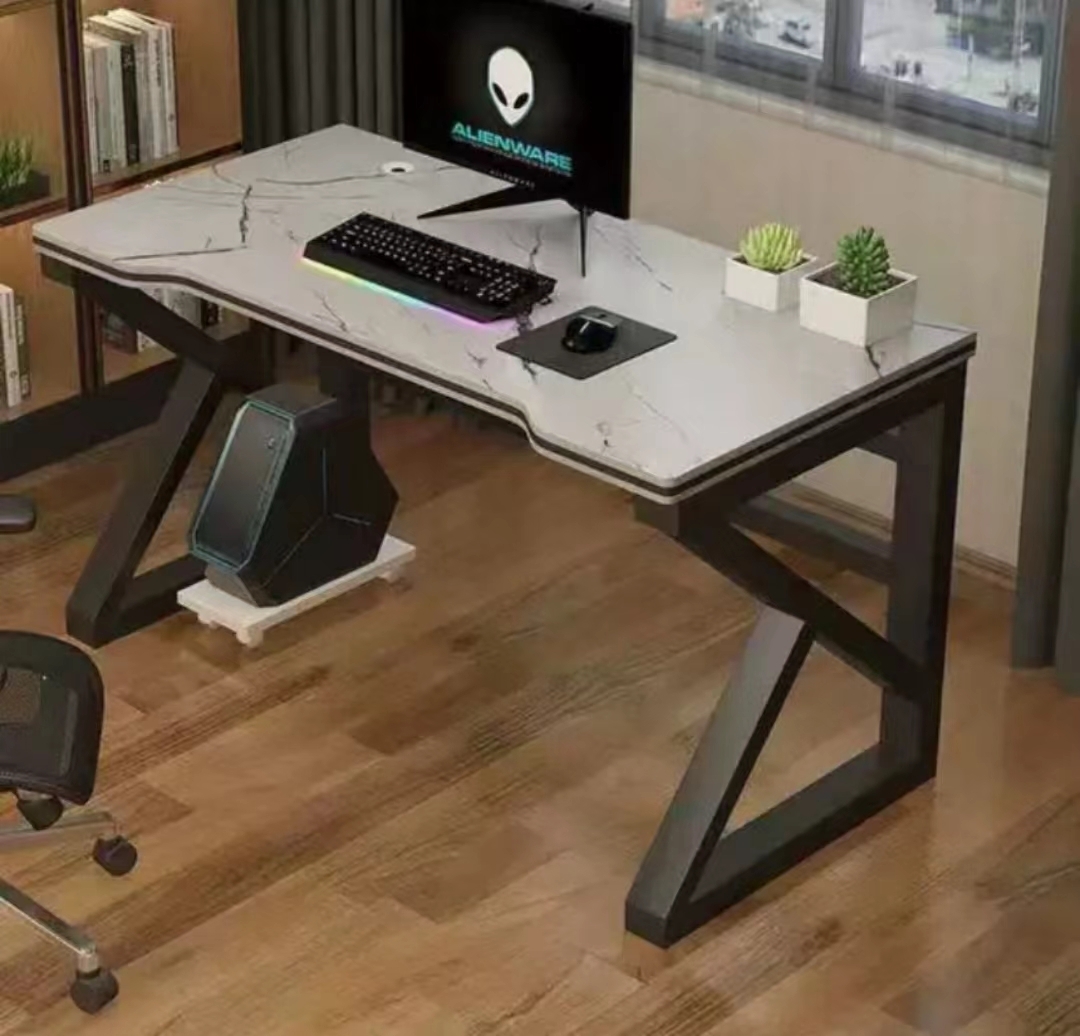 Hot Recommendation [Special Offer] Computer Desk, Office Desk, Dining Table, Computer Table, Conference Table, E-Sports Table (80*60*75cm) (Black frame with imitation white marble pattern surface) (Display item, small flaws, please do not take pictures if you mind) (H)