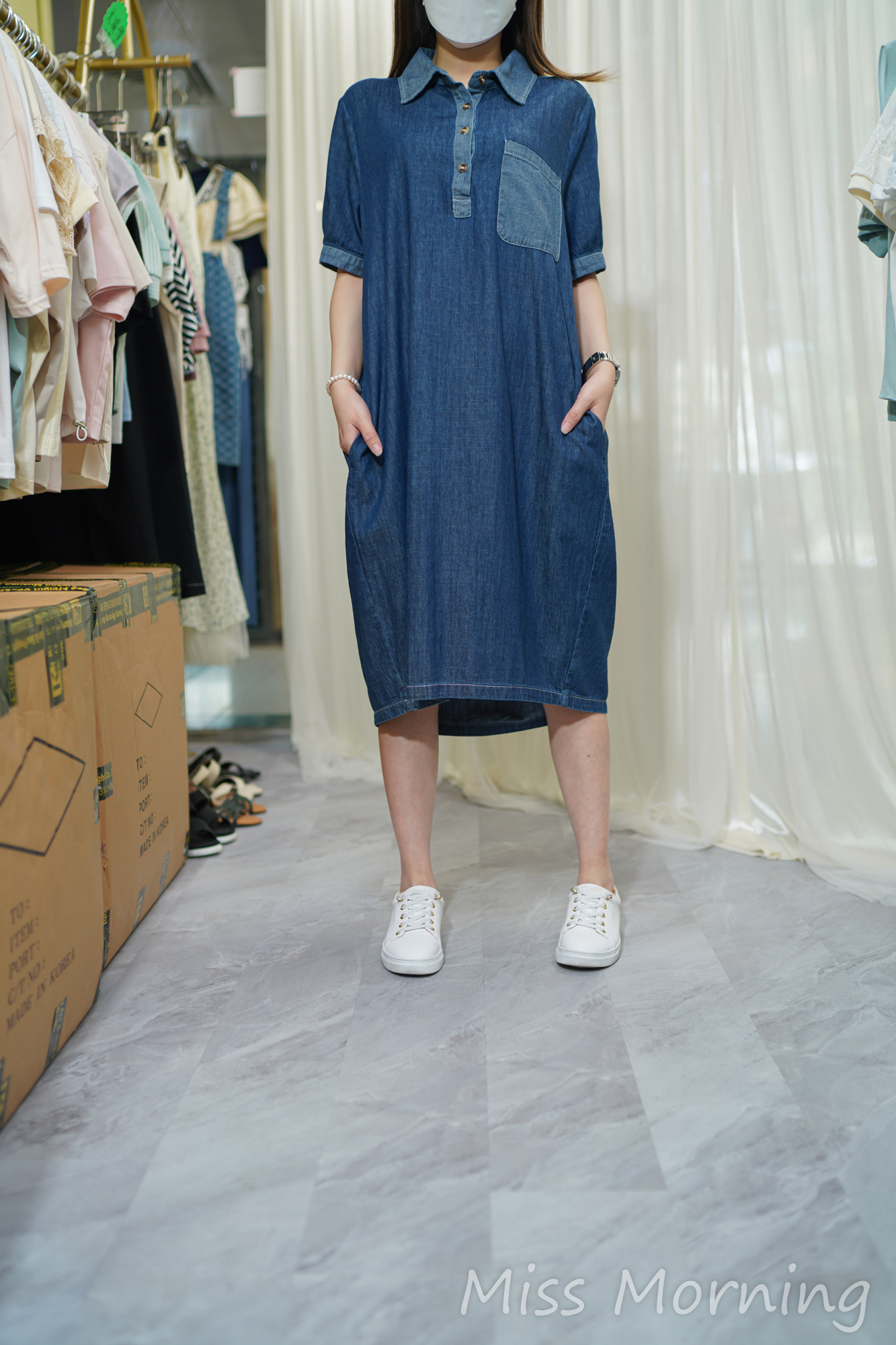 悠閑拼色悠閑牛仔連身裙(14004)