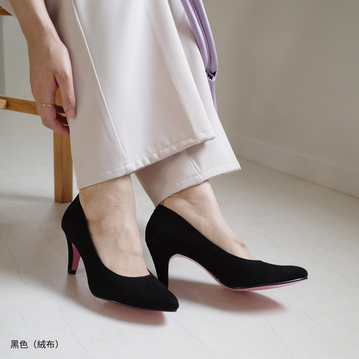 Point nine日本製真皮女用低調粉色鞋底尖頭高跟鞋7公分