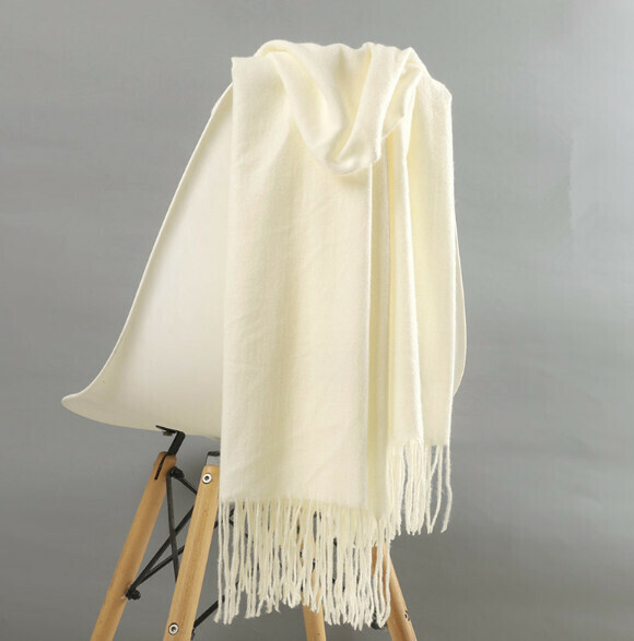 爆款純色羊絨圍巾（白色）（尺寸：200*35cm）