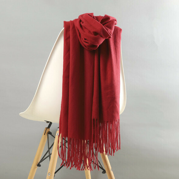 爆款純色羊絨圍巾（酒紅色）（尺寸：200*35cm）