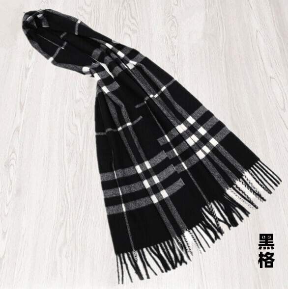 爆款格子羊絨圍巾（黑格）（尺寸：205*38cm）