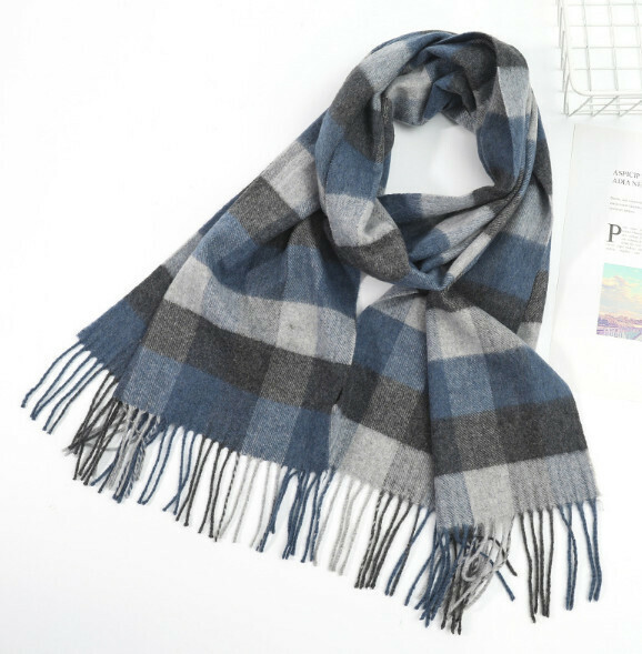 爆款保暖加厚羊毛格子圍巾（深灰淺灰牛仔藍）（尺寸：200*45cm）