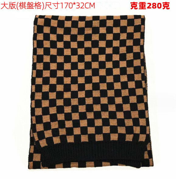 爆款加厚保暖毛線針織圍巾（大版棋盤格-咖啡黑色）（尺寸：170*32cm）