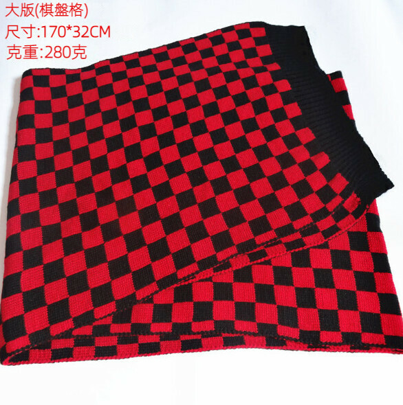 爆款加厚保暖毛線針織圍巾（大版棋盤格-紅色黑色）（尺寸：170*32cm）