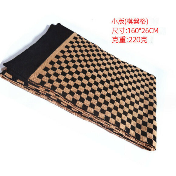 爆款加厚保暖毛線針織圍巾（小版棋盤格-咖啡黑色）（尺寸：160*26cm）