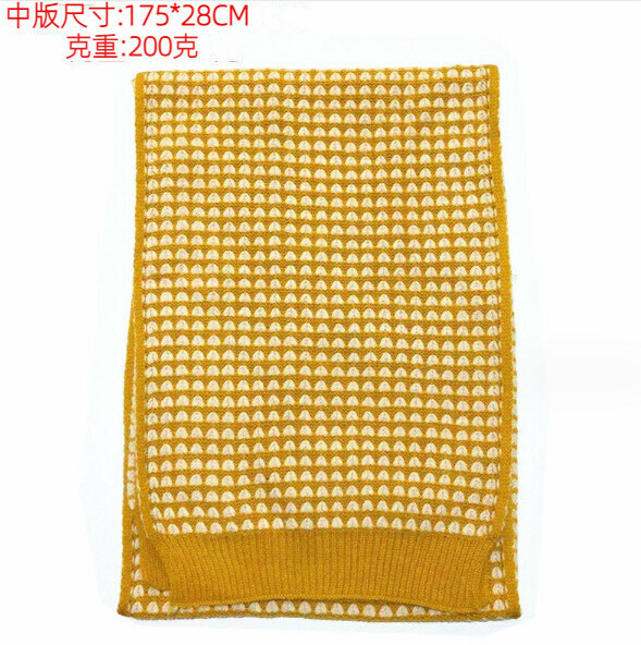 爆款加厚保暖毛線針織圍巾（心型-黃米色）（尺寸：175*28cm）