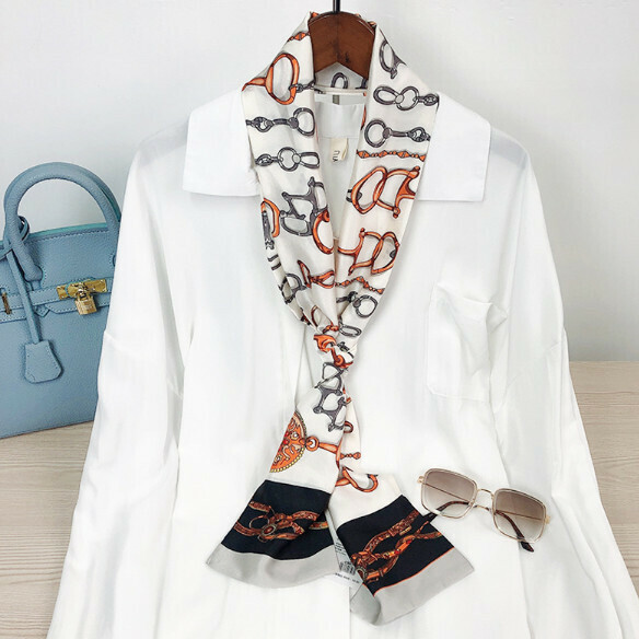 Hotly recommended long imitation silk scarf (Tiansuo-white) (size: 15*152cm)