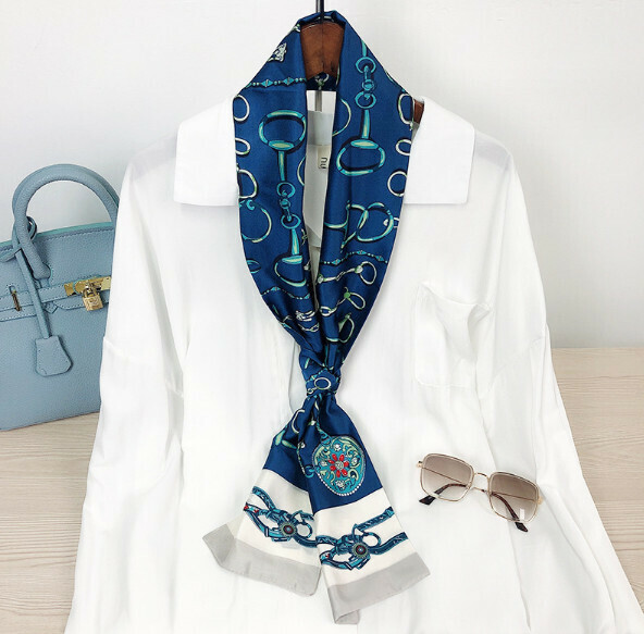 Hotly recommended long imitation silk scarf (Tiansuo-dark blue) (size: 15*152cm)