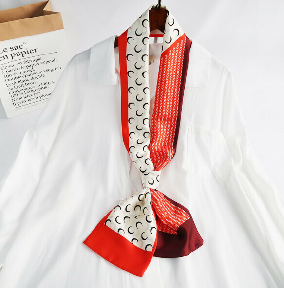 Hotly recommended long imitation silk scarf (hook-shaped crescent-red) (size: 15*152cm)