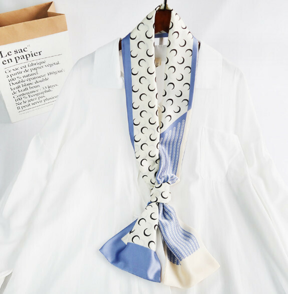 Hotly recommended long imitation silk scarf (hook-shaped crescent - light blue) (size: 15*152cm)