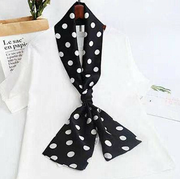 New simulated silk long scarf (polka dot-black) (size: 15*152cm)
