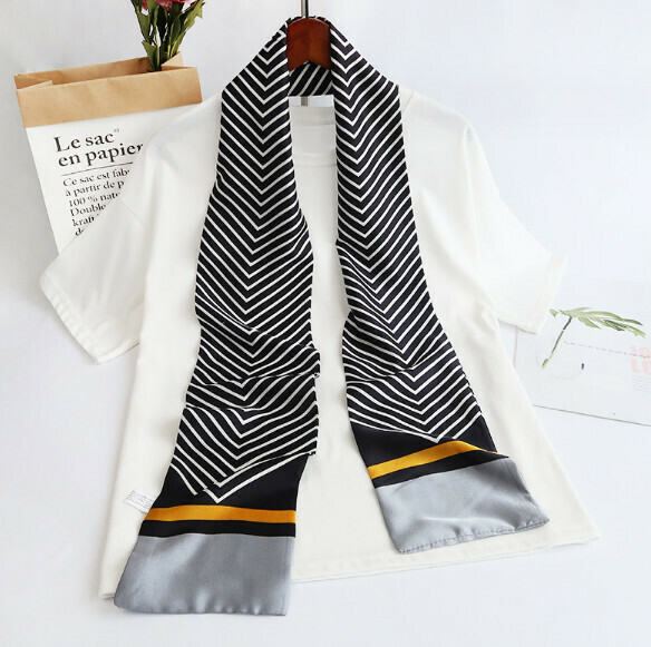 New simulated silk long scarf (pinstripe-black) (size: 15*152cm)