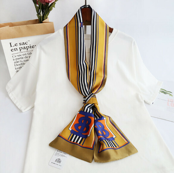 New simulated silk long scarf (striped letters - ginger) (size: 15*152cm)