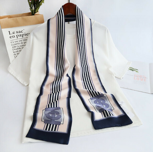 New simulated silk long scarf (striped letters - light pink) (size: 15*152cm)