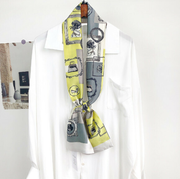 New narrow double-layer long silk scarf (art lady - yellow) (size: 15*152cm)