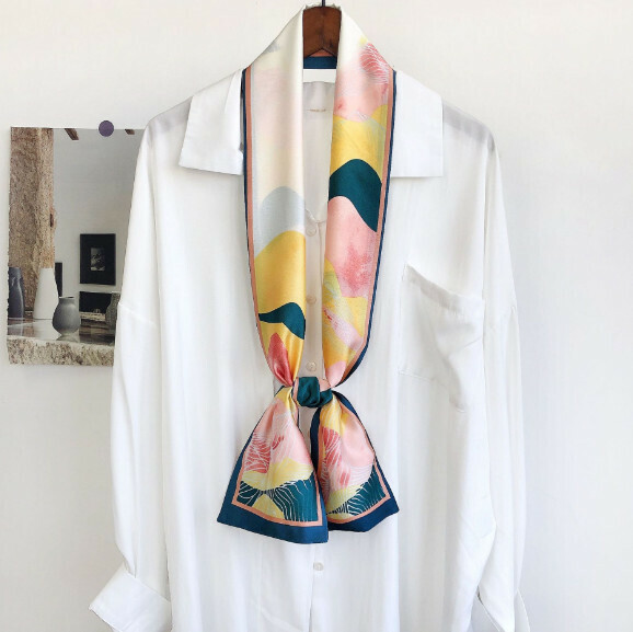 New narrow double layer long silk scarf (Yisu - pink) (size: 15*152cm)