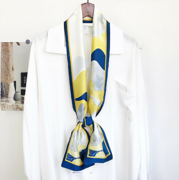 New narrow double layer long silk scarf (Yisu - blue) (size: 15*152cm)