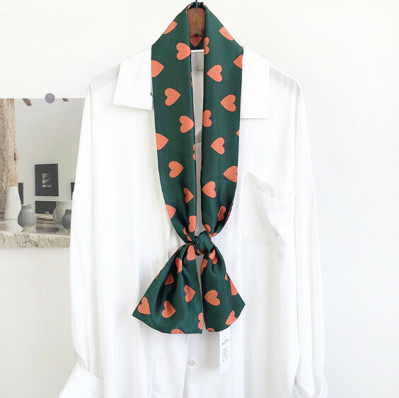 New narrow double layer long silk scarf (love symbol - green) (size: 15*152cm)