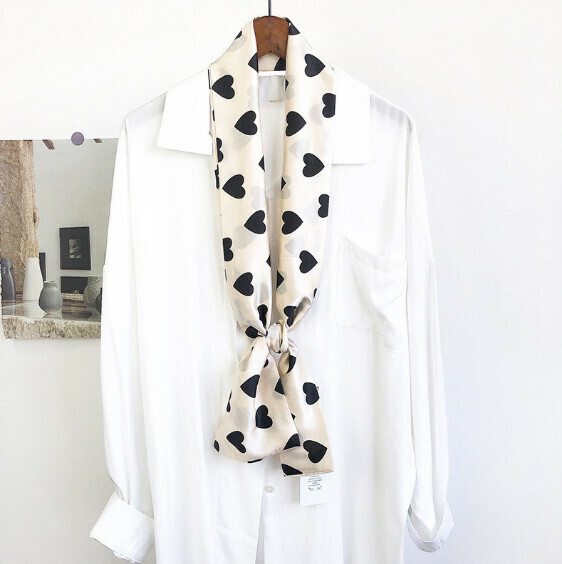 New narrow double layer long silk scarf (love symbol - beige) (size: 15*152cm)