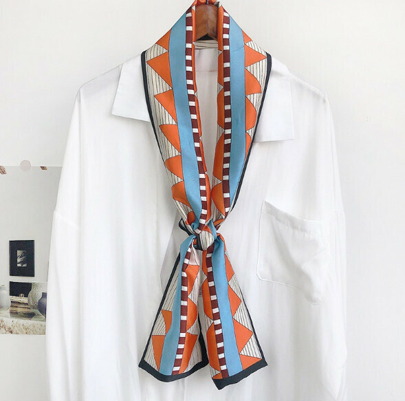 New narrow double layer long silk scarf (angular - orange) (size: 15*152cm)