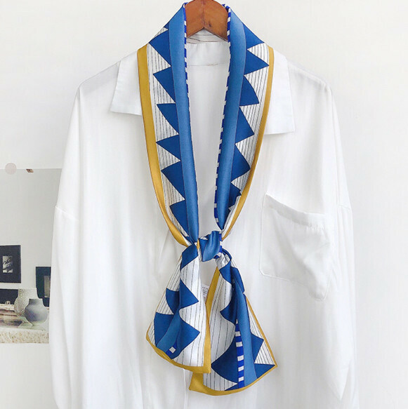 New narrow double layer long silk scarf (angular - blue) (size: 15*152cm)