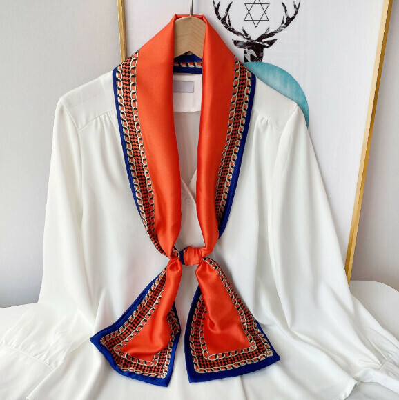 New narrow double-layered long silk scarf (Welsh Gerard - red) (size: 15*152cm)