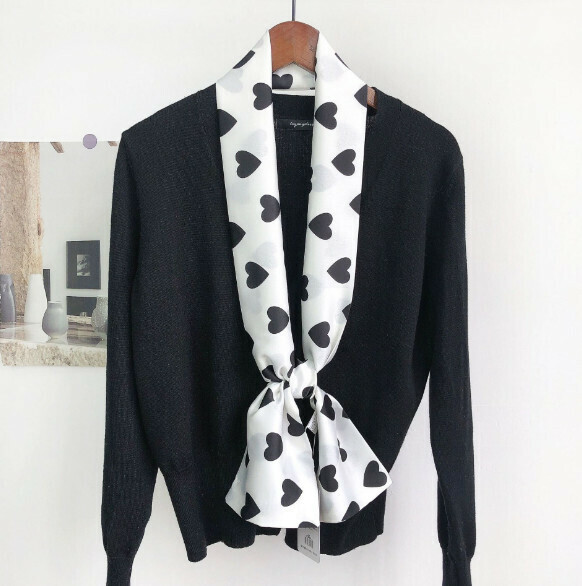 New narrow double-layered long silk scarf (ready stock with love symbol - white) (size: 15*152cm)