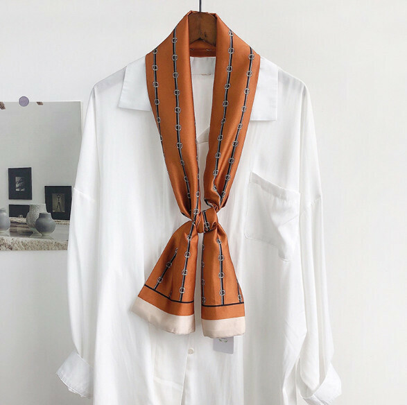 New narrow double layer long silk scarf (knot - yellow) (size: 15*152cm)