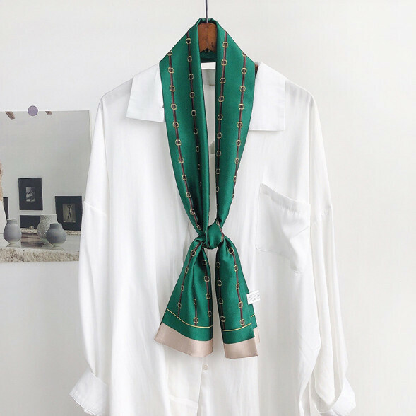 New narrow double layer long silk scarf (knot - green) (size: 15*152cm)