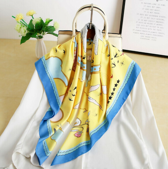 新款仿真絲90方巾絲巾（5#黃色）（尺寸：90*90cm）