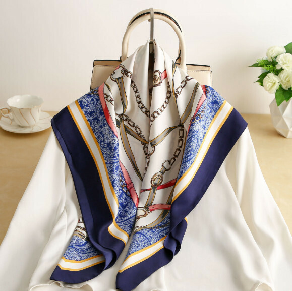 新款仿真絲90方巾絲巾（6#藍色）（尺寸：90*90cm）