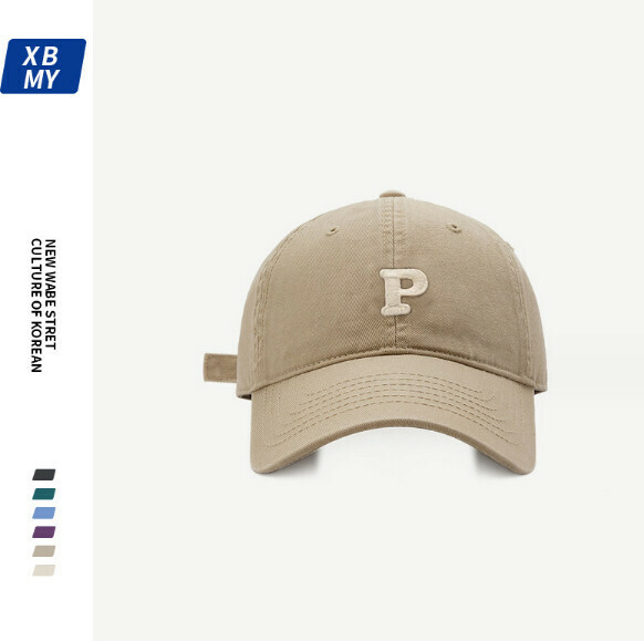 New letter P logo patch embroidered peaked cap (283 khaki)