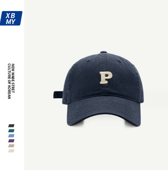 New letter P logo patch embroidered peaked cap (283 navy blue)