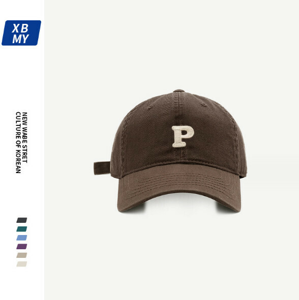 New letter P logo patch embroidered peaked cap (283 brown)