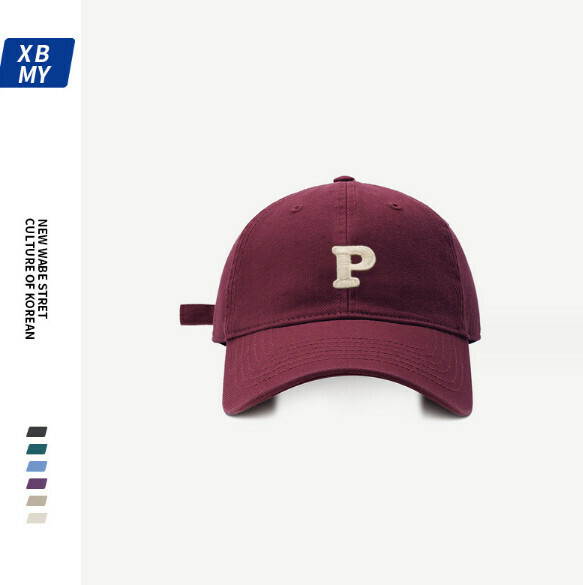 New letter P logo patch embroidered peaked cap (283 burgundy)