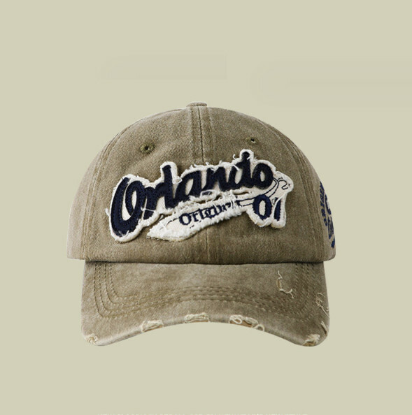 New retro distressed denim peaked hat (430 khaki)