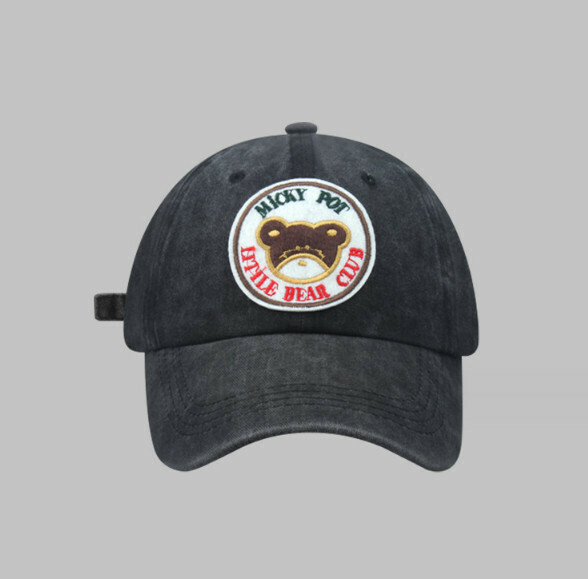 Hot Recommended Cartoon Patch Washed and Distressed Soft Top Peaked Cap (326CHT Black Bear)