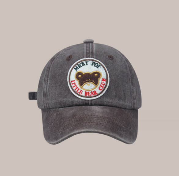 Hot Recommended Cartoon Patch Washed and Distressed Soft Top Peaked Cap (326CHT Brown Bear)