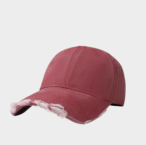 Hot Recommended Retro Distressed Light Board Washed Edged Peaked Cap (415 Red)
