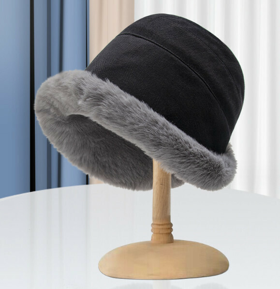 Hot plush rolled edge bucket hat (E-313 black)